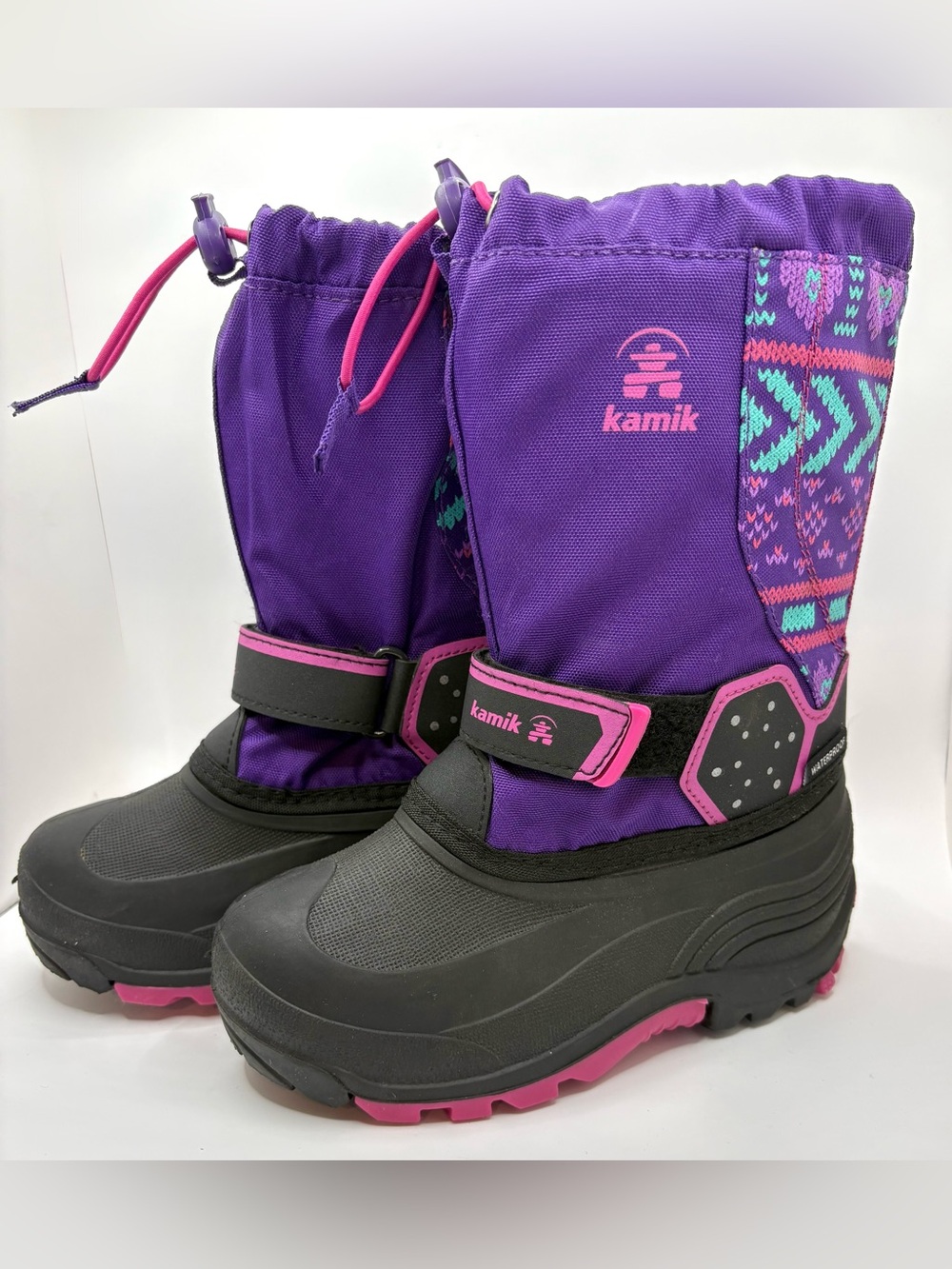 Kamik Snow Boots Kids US 13 Purple Aztec Print Mid-Calf Waterproof Insulated